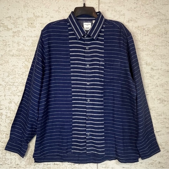 BAIRD MCNUTT Linen Murano Slim Fit Blue Stripe Button Up Shirt XL - Picture 1 of 13